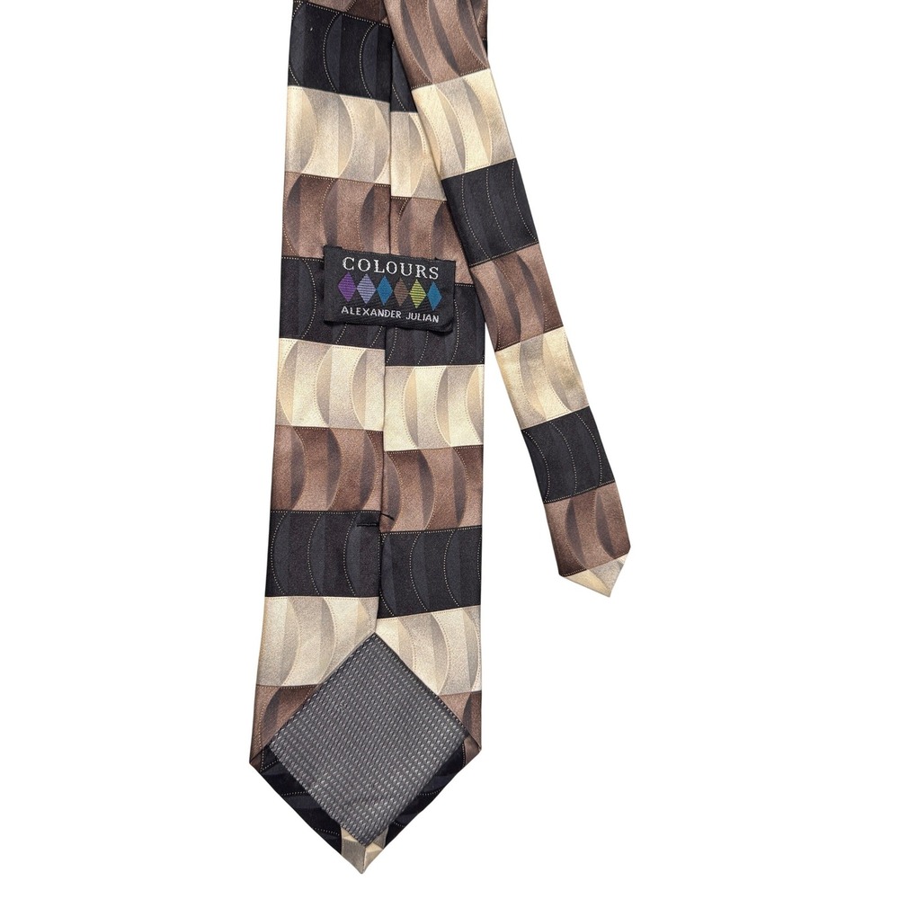 Colours Alexander Julian Mens Silk Tie‎ Brown Tan Black Geometric Wave Pattern